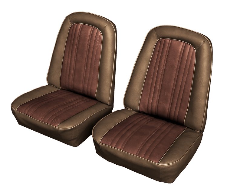 Front Buckets Seat Upholstery for 1969-1972 Chevy/GMC Standard Cab Truck [Saddle Madrid Vinyl, Walnut Brown Velour Inserts]
