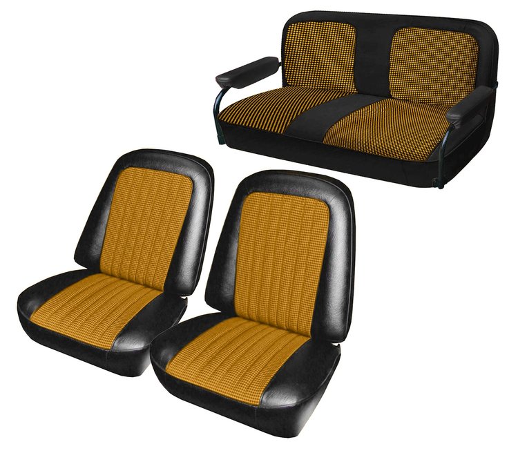 Front Buckets and Rear Bench Seat Upholstery for 1969-1972 Chevrolet Blazer  GMC Jimmy [Yellow-Black Cloth, Black Oxen]