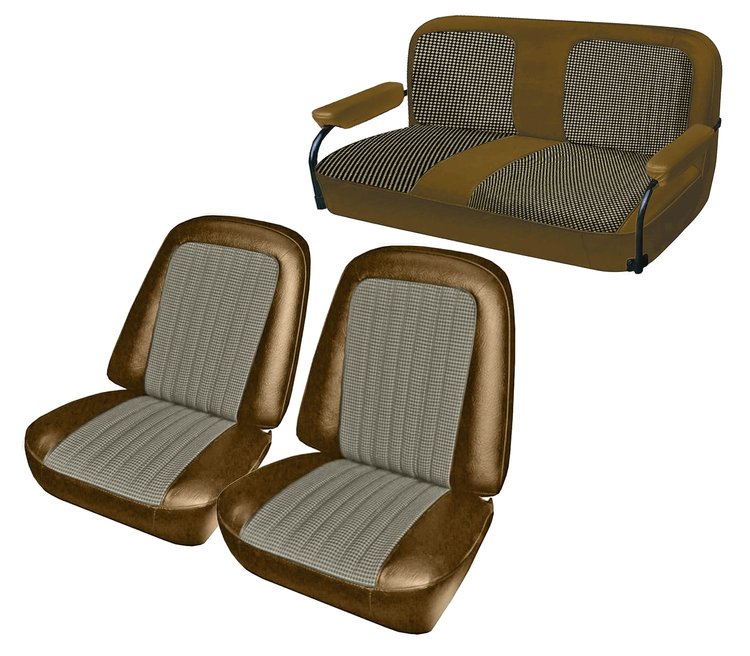 Front Buckets and Rear Bench Seat Upholstery for 1969-1972 Chevrolet Blazer  GMC Jimmy [Brown-Tan Cloth, Saddle Oxen]