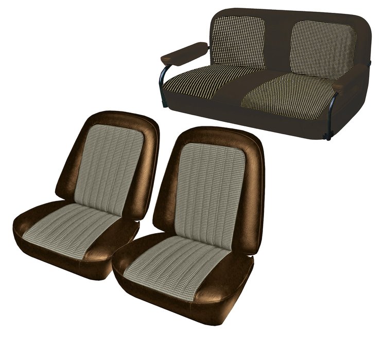 Front Buckets and Rear Bench Seat Upholstery for 1969-1972 Chevrolet Blazer  GMC Jimmy [Brown-Tan Cloth, Dark Brown Oxen]