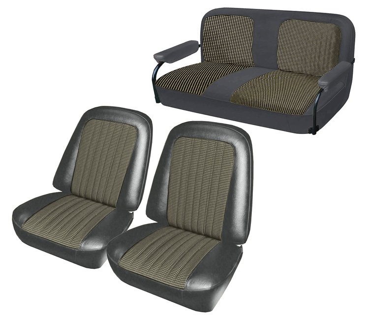 Front Buckets and Rear Bench Seat Upholstery for 1969-1972 Chevy Blazer/GMC Jimmy [Gray-Light Gray Cloth, Charcoal Gray Oxen]