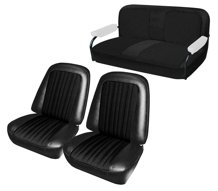 Front Buckets and Rear Bench Seat Upholstery for 1969-1972 Chevrolet Blazer  GMC Jimmy [Black Madrid, Black Velour Inserts]