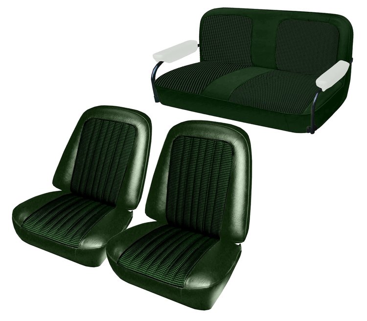 Front Buckets and Rear Bench Seat Upholstery for 1969-1972 Chevy Blazer/GMC Jimmy [Dark Green Madrid, Forest Green Velour]