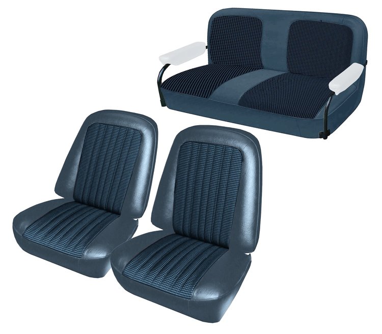 Front Buckets and Rear Bench Seat Upholstery for 1969-1972 Chevy Blazer/GMC Jimmy [Medium Blue Madrid, Royal Blue Velour]