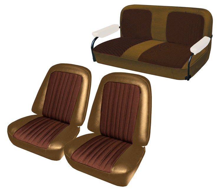 Front Buckets and Rear Bench Seat Upholstery for 1969-1972 Chevy Blazer/GMC Jimmy [Saddle Madrid, Walnut Brown Velour]