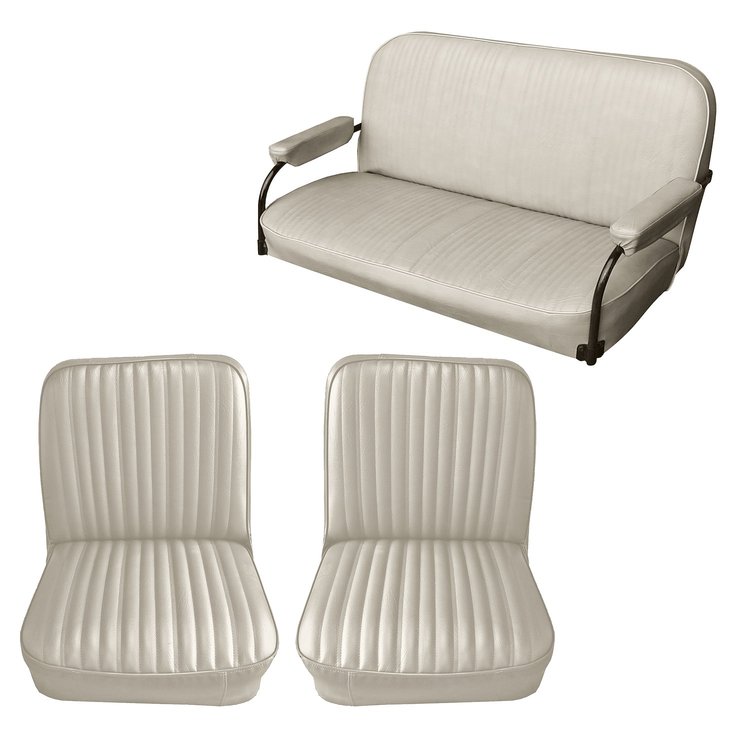 Front Utility Buckets and Rear Bench Seat Upholstery for 1969-1972 Chevrolet Blazer  GMC Jimmy [12 Vertical Pleats, White]
