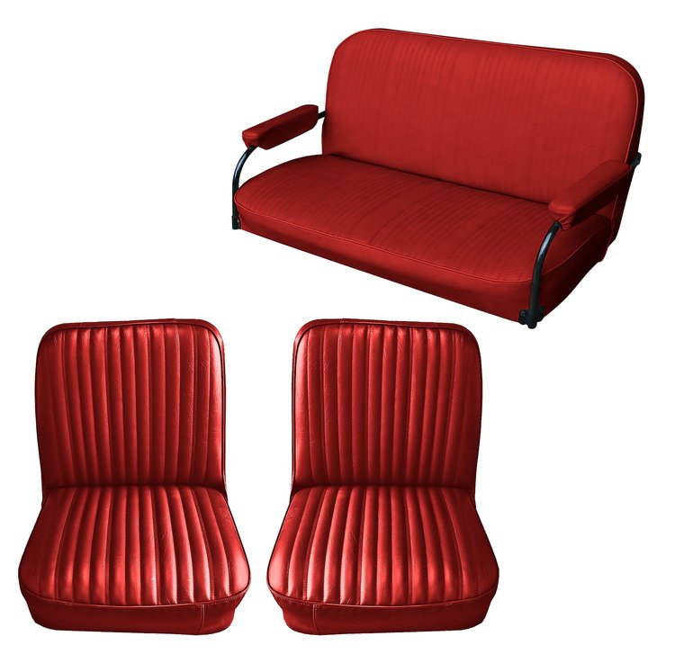 Front Utility Buckets and Rear Bench Seat Upholstery for 1969-1972 Chevrolet Blazer  GMC Jimmy [4 Vertical Pleats, Red]