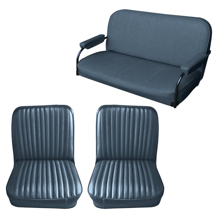 Front Utility Buckets and Rear Bench Seat Upholstery for 1969-1972 Chevrolet Blazer/GMC Jimmy [4 Vertical Pleats, Medium Blue]