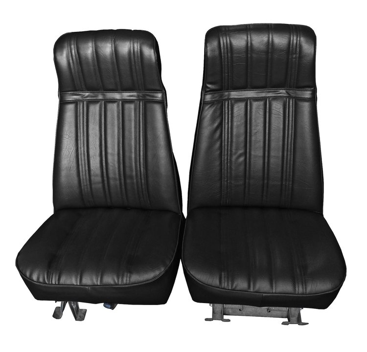High Back Front Buckets Seat Upholstery for 1973-1987 Chevy Blazer/GMC Jimmy [Black Madrid, Black Oxen]