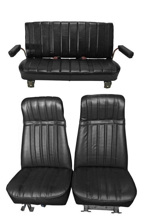 High Back Front Buckets/Rear Bench Seat Upholstery for 1973-1987 Chevy Blazer/GMC Jimmy [Black Madrid, Black Oxen]