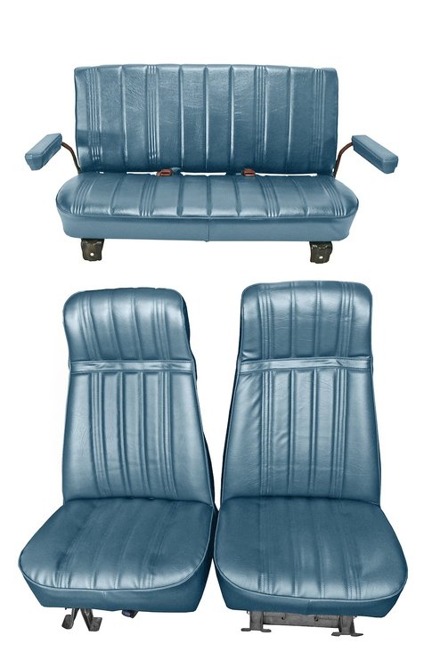 High Back Front Buckets/Rear Bench Seat Upholstery for 1973-1987 Chevy Blazer/GMC Jimmy [Light Blue Madrid, Light Blue Oxen]