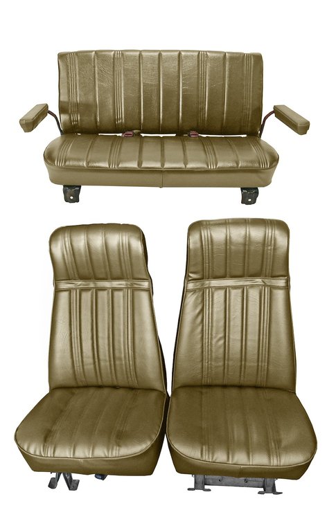 High Back Front Buckets/Rear Bench Seat Upholstery for 1973-1987 Chevy Blazer/GMC Jimmy [Sandalwood Madrid, Sand Beige Sierra]