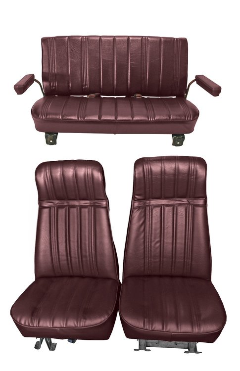 High Back Front Buckets/Rear Bench Seat Upholstery for 1973-1987 Chevy Blazer/GMC Jimmy [Maroon Madrid, Maroon Oxen]