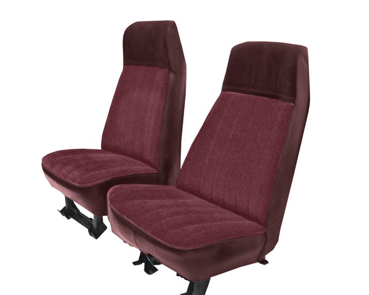High Back Front Buckets Seat Upholstery for 1973-1987 Chevy Blazer/GMC Jimmy [Maroon Madrid, Burgundy Regal Velour Insert]