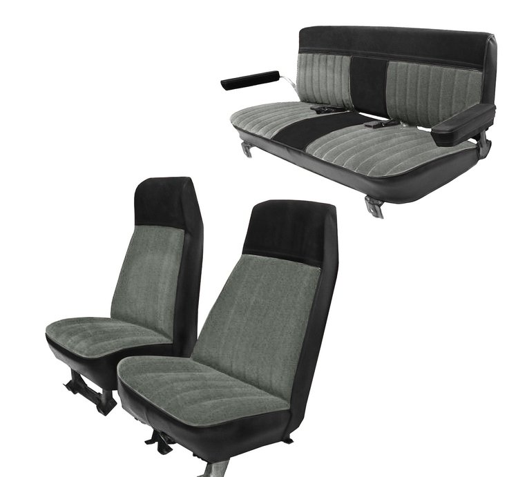 High Back Front Buckets/Rear Bench Seat Upholstery for 1973-1987 Chevy Blazer/GMC Jimmy [Black Madrid, Silver Regal Velour]