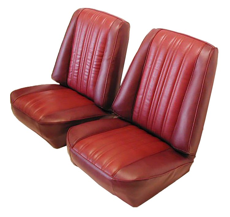 Low Back Front Buckets Seat Upholstery for 1973-1987 Chevy Blazer/GMC Jimmy [Red Madrid Vinyl, Firethorne Red Oxen]