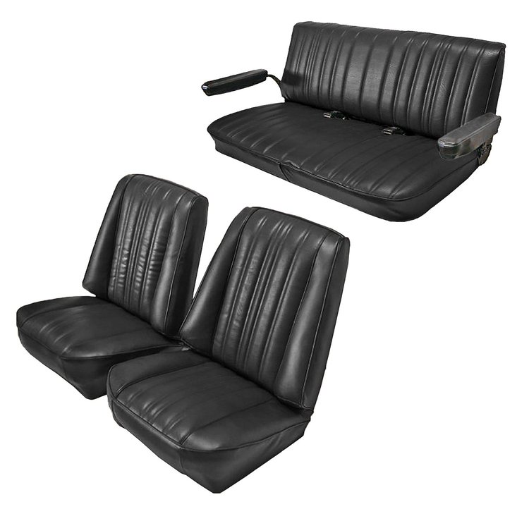 Low Back Front Buckets/Rear Bench Seat Upholstery W/O Seat Belt Cutouts for 1973-1987 Chevy/GMC Blazer [Black, Black]