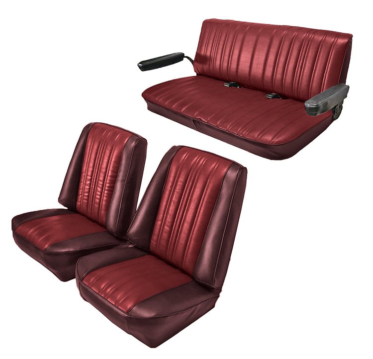 Low Back Front Buckets/Rear Bench Seat Upholstery W/O Seat Belt Cutouts for 1973-1987 Chevy Blazer/GMC Jimmy [Maroon, Burgundy]