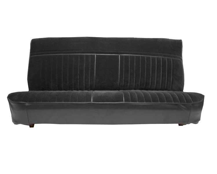 Front Bench Seat Upholstery for 1981-1987 Chevy/GMC Standard Cab Truck [Black Vinyl, Smooth Pleats, Black Velour]