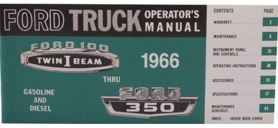 Owner's Manual for 1966 Ford F100, F250, F350 Trucks