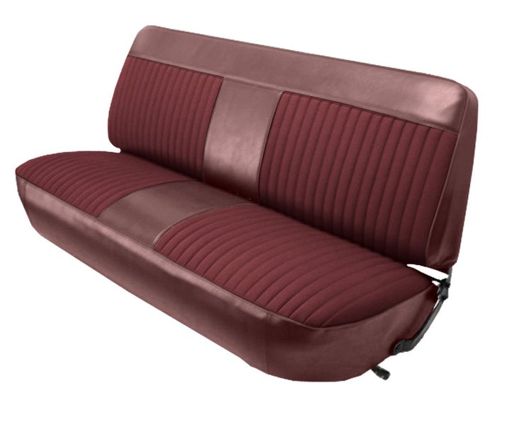 Front Bench Seat Upholstery for 1973-1979 Ford F-100/F-150/F-250/F-350 Truck [Maroon Madrid/Maroon Enclore Velour Cloth]