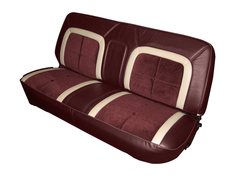 Front Bench Seat Upholstery for 1973-1979 Ford F-100/F-150 Truck [Maroon w/Burgundy Insert w/White Corinthian Vinyl]