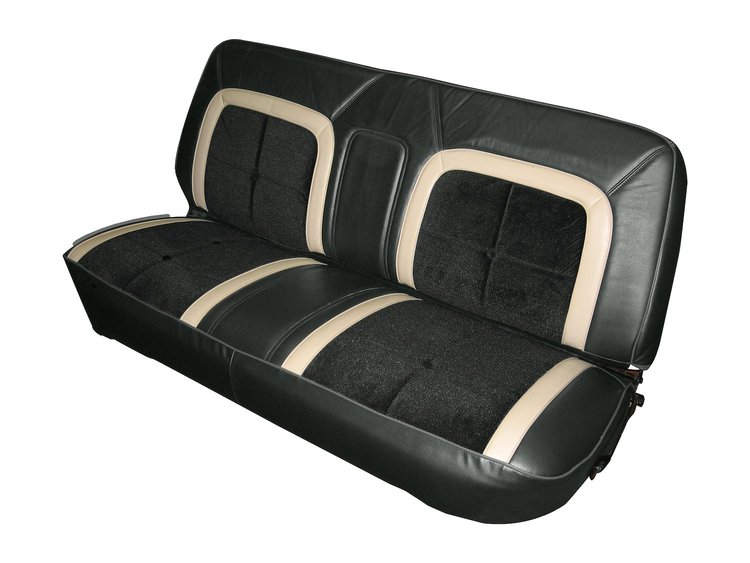 Front Bench Seat Upholstery for 1973-1979 Ford F-100/F-150 Truck [Charcoal w/Charcoal Insert w/White Corinthian Vinyl]