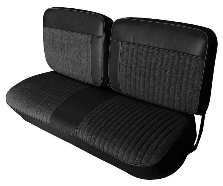 Front and Rear Bench Seat Upholstery Fits Select 1973-1986 Ford Truck Ext./Super Cab Truck [Black Sierra/Black Cloth]
