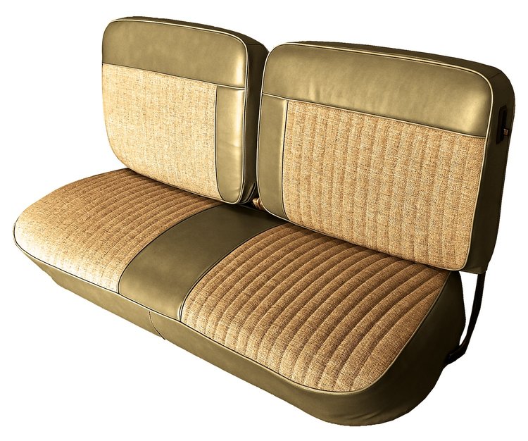 Front and Rear Bench Seat Upholstery Fits Select 1973-1986 Ford Truck Ext./Super Cab Truck [Palomino Sierra/Oak Cloth]