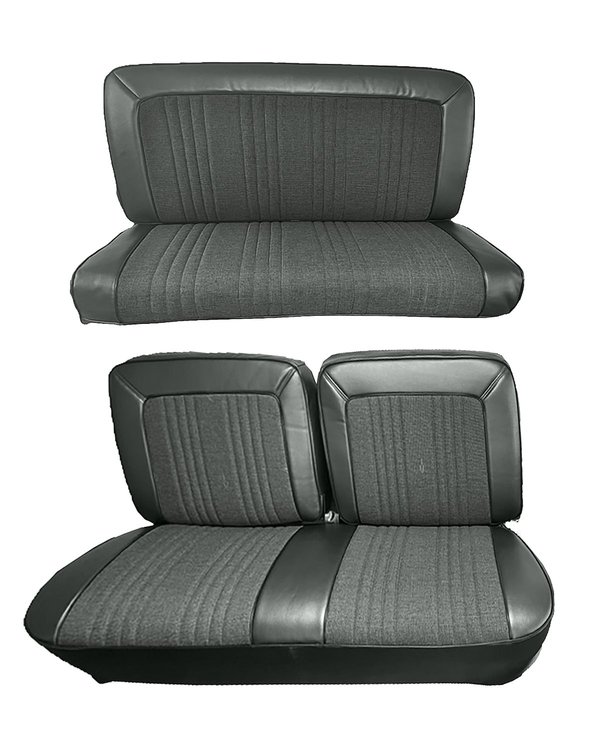 Front and Rear Bench Seat Upholstery for 1978-1979 Ford Bronco [Charcoal Oxen Vinyl/Charcoal Madrid Vinyl]