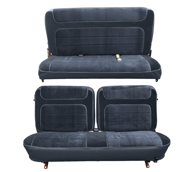 Front Split Bench and Rear Bench Seat Upholstery for 1980-1986 Ford Bronco [Corinthian Vinyl, Dark Blue]