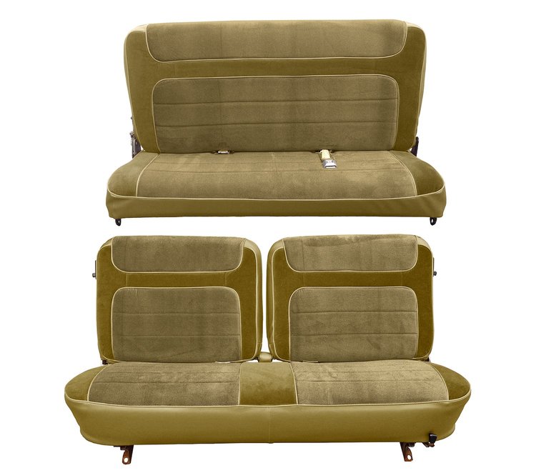 Front Split Bench and Rear Bench Seat Upholstery for 1980-1986 Ford Bronco [Corinthian Vinyl, Sandalwood]