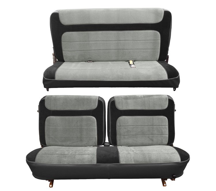 Front Split Bench and Rear Bench Seat Upholstery for 1980-1986 Ford Bronco [Black Encore Trim, Silver Regal Inserts]