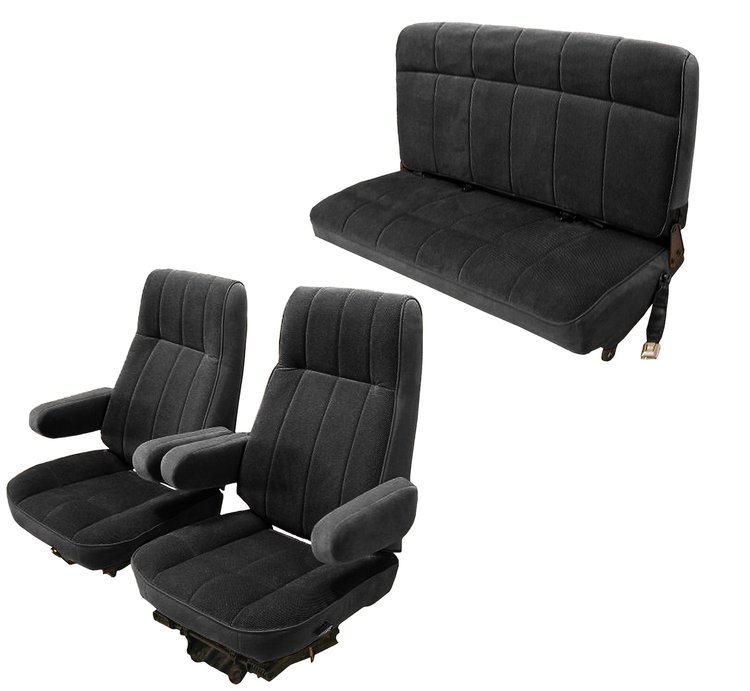 Vinyl Front High Back and Rear Bench Seat Upholstery for 1980-1986 Ford Bronco [Corinthian Vinyl, Black]