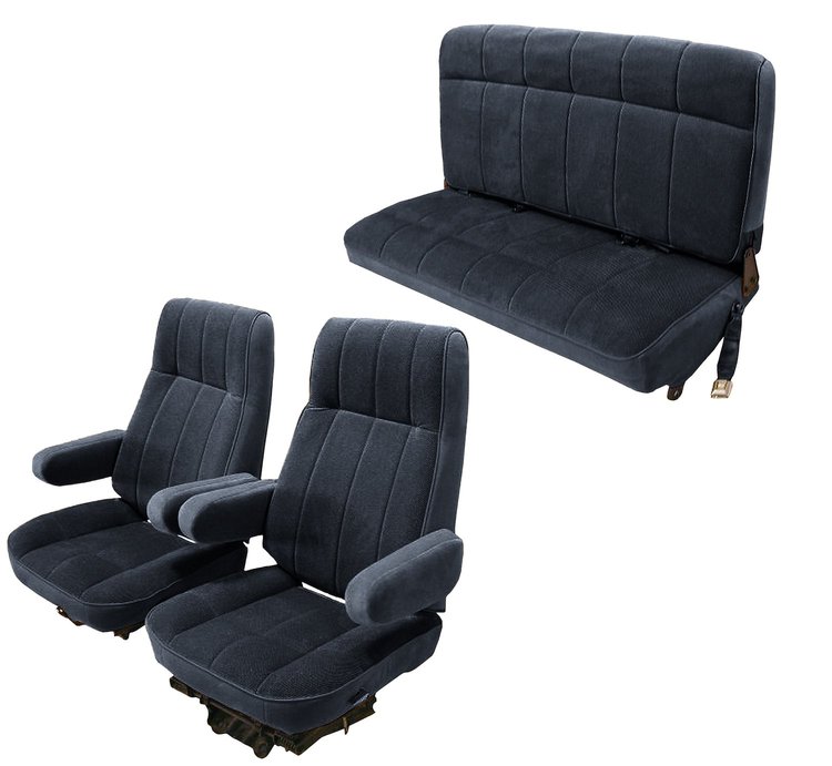 Vinyl Front High Back and Rear Bench Seat Upholstery for 1980-1986 Ford Bronco [Corinthian Vinyl, Dark Blue]