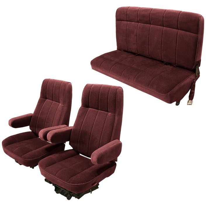 Vinyl Front High Back and Rear Bench Seat Upholstery for 1980-1986 Ford Bronco [Corinthian Vinyl, Maroon]