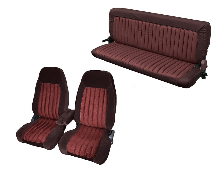 Front Bucket/Rear Bench Seat Upholstery for 1988-1995 Chevy/GMC Std. Cab Truck [Center Arm Rest/Headrest, Brick/Burgundy]