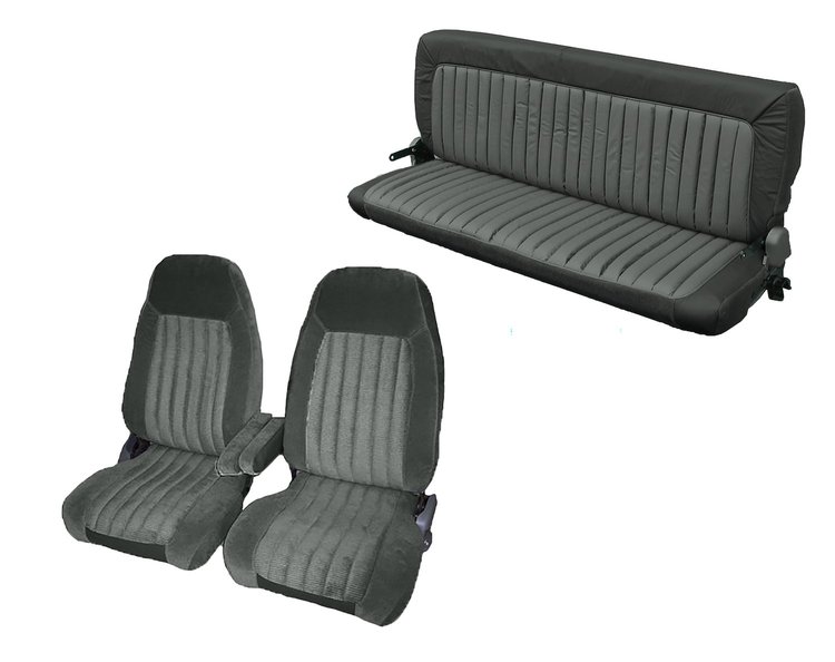 Front Bucket/Rear Bench Seat Upholstery for 1988-1995 Chevy/GMC Std. Cab Truck [Center Arm Rest/Headrest, Charcoal/Lt. Charcoal]