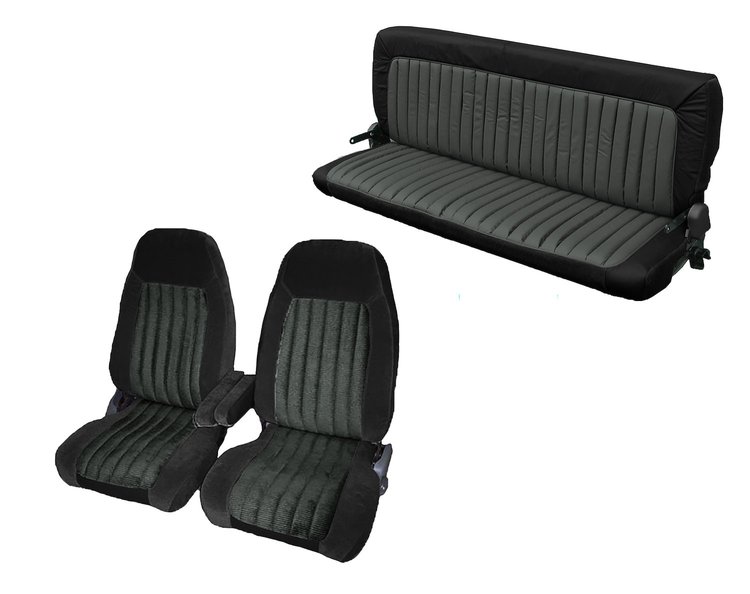 Front Bucket/Rear Bench Seat Upholstery for 1988-1995 Chevy/GMC Std. Cab Truck [Center Arm Rest/Headrest, Black/Charcoal]