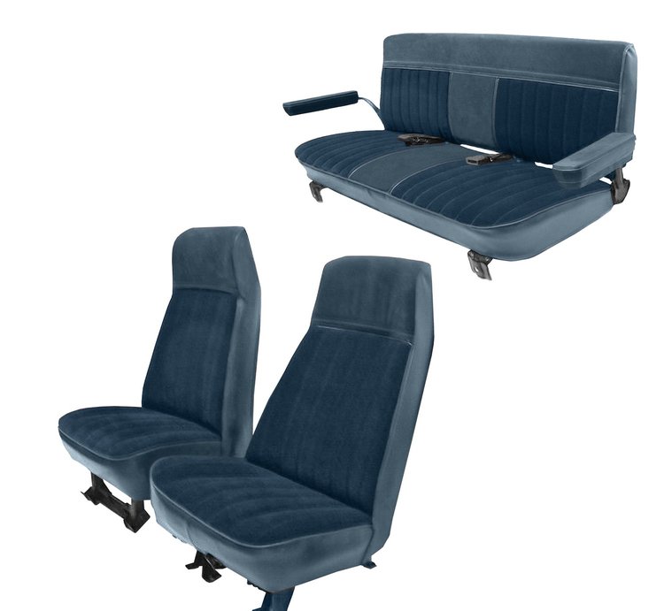 High Back Front Buckets/Rear Bench Seat Upholstery w/o Cutouts for 1973-1987 GM Blazer/Jimmy [Blue, Royal Blue, Medium Blue]