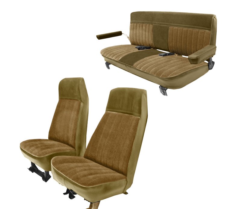 High Back Front Buckets/Rear Bench Seat Upholstery w/o Cutouts for 1973-1987 Chevy Blazer/GMC Jimmy [Buckskin, Light Saddle]