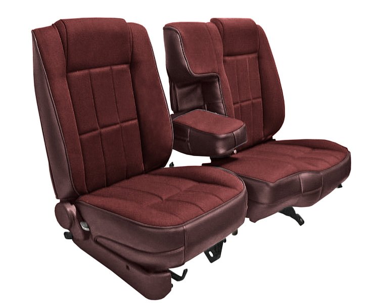 60/40 Bucket Seat Upholstery for 1983-1992 Ford Ranger Standard Cab Truck w/XLT Trim [Maroon Madrid Vinyl, Burgundy Woven Cloth]
