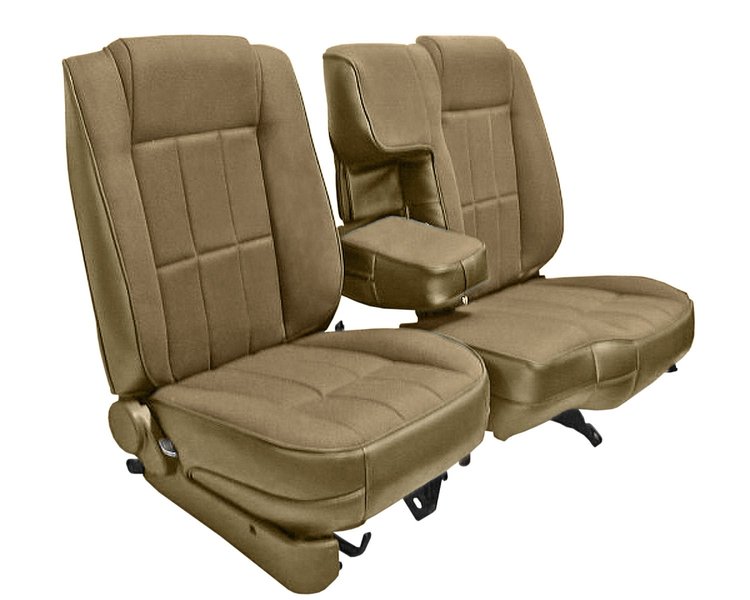 60/40 Bucket Seat Upholstery for 1983-1992 Ford Ranger Standard Cab Truck w/XLT Trim [Palomino Sierra Vinyl, Oak Woven Cloth]