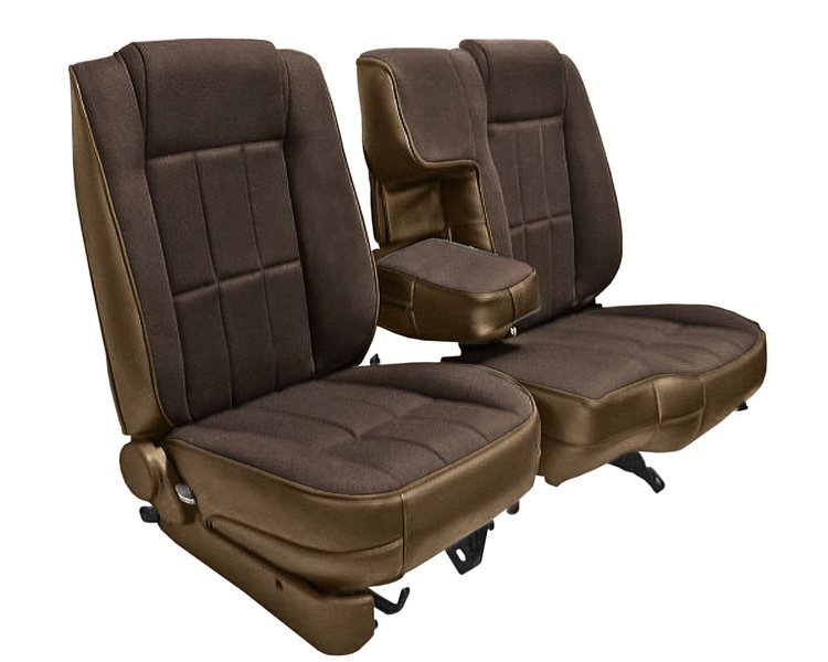 60/40 Bucket Seat Upholstery for 1983-1992 Ford Ranger Standard Cab w/XLT Trim [Saddle Sierra Vinyl, Chocolate Woven Cloth]