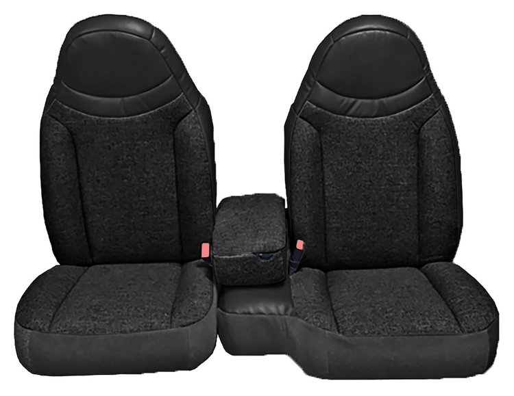 Front Bucket Seats Upholstery for 1998-2002 Ford Ranger Standard Cab [Console, w/o Cup, Black Encore Velour, Black Woven Cloth]