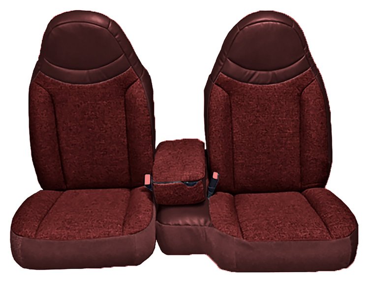 Front Bucket Seats Upholstery for 1998-2002 Ford Ranger Std Cab [Console, w/o Cup, Maroon Encore Velour, Garnet Woven Cloth]