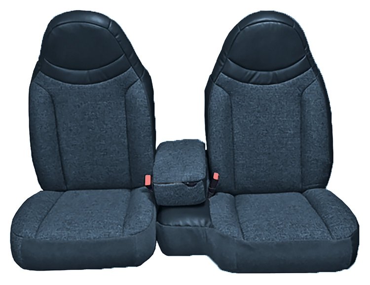 Front Bucket Seats Upholstery for 1998-2002 Ford Ranger Std Cab [Console, w/o Cup, Royal Blue Encore Velour and Woven Cloth]