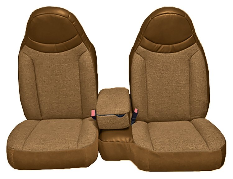 Front Bucket Seats Upholstery for 1998-2002 Ford Ranger Standard Cab [Console, w/o Cup, Camel Encore Velour, Oak Woven Cloth]