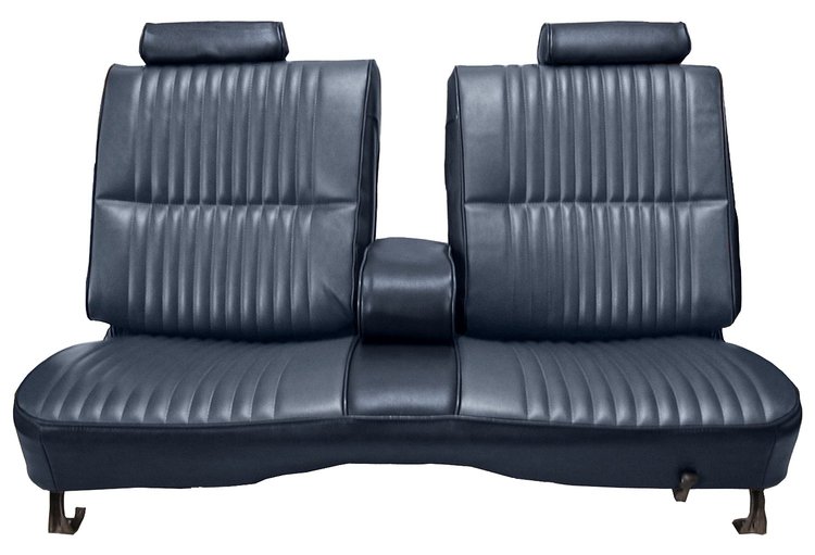 Front Split/Back Seat UPH for 1978-1980 Chevy El Cam/Malibu, GMC Caballero w/Armrest [Vert. Pleats, Navy Bl Vy/Ocean Bl Velour]