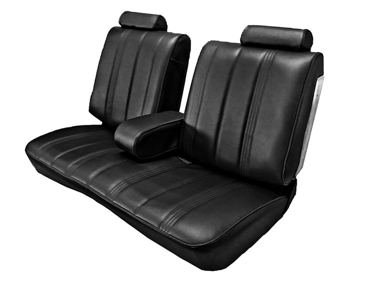 Front Split Back Bench Seat UPH for 1978-1982 Chevrolet El Camino/Malibu, GMC Caballero w/Armrest [Vertical Pleats, Black Vinyl]